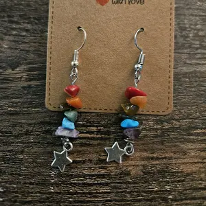 Rainbow Star Dangle Earring with Colorful Beads and Silver Star Charm