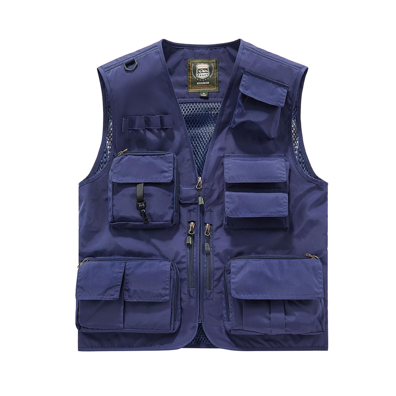 Men’s multi-pocket utility fishing vest, lightweight breathable outdoor vest lined with mesh, functional work vest for hiking, photography, and hunting