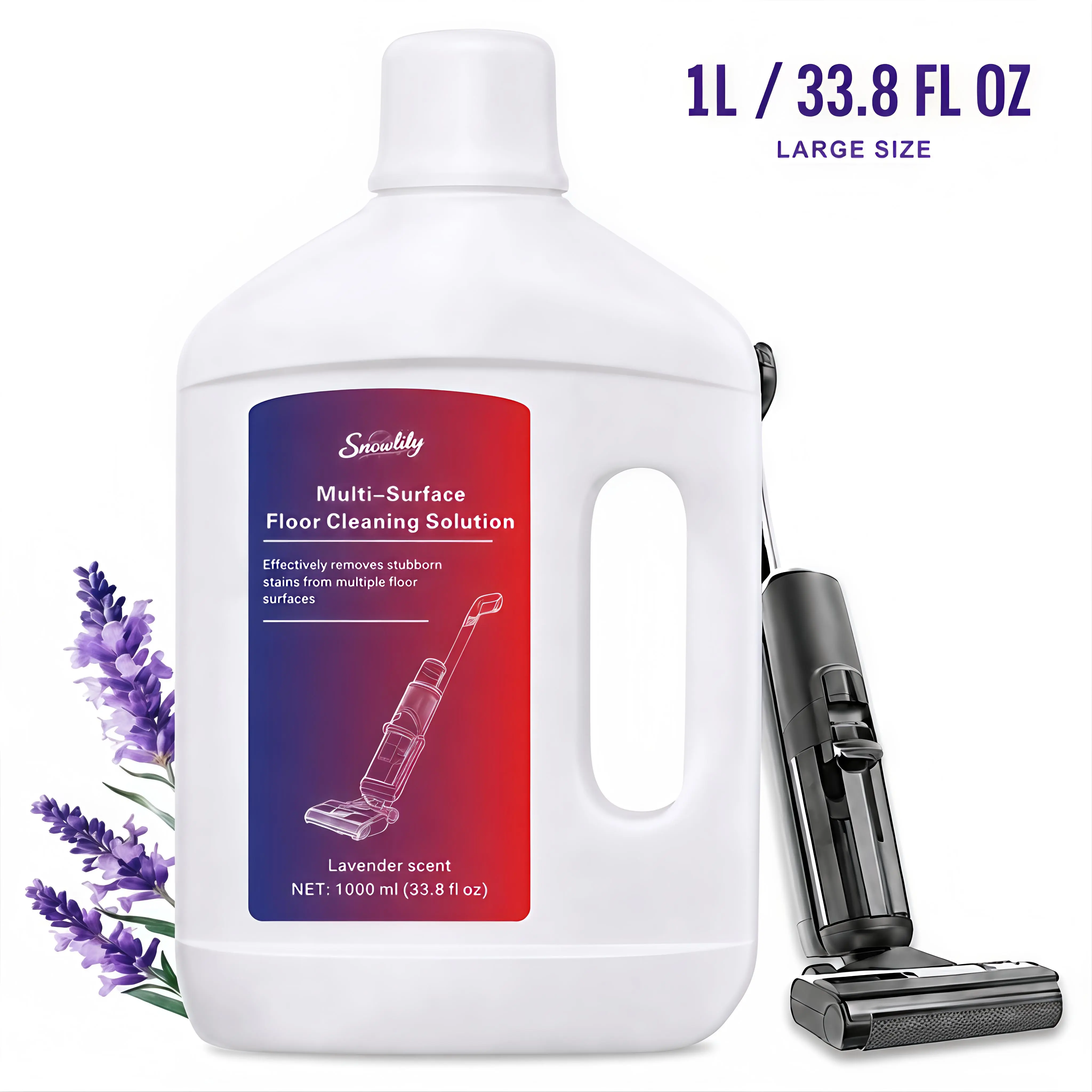 Snowlily 1L (33.8 fl oz) Multi-Surface Scented Floor Cleaner Refill, Deep-Cleaning, Quick-Drying, Low-Foam Formula Helps Minimize Pipe Residue, Compatible with Robot Vacuum Mops, Wet Dry Vacuums & Floor Washers, for Wood, Tile & Marble