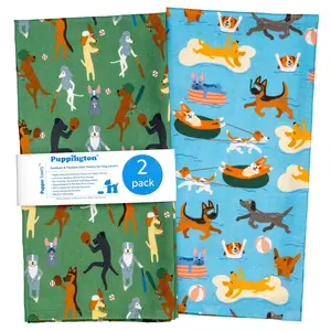 Puppington Pupper Towels - Fastballs & Floaties - Summer-Themed Kitchen & Tea Towels - Durable & Eco-Friendly - Lint-Free Cotton Cleaning Towels - Dog Parent Gift Set