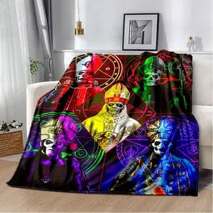 Ghost BC Band Papa Emeritus Rock Blanket Ultra Soft Plush Flannel Cozy Warm Dark Aesthetic Bedroom Living Room Couch Sofa Throw Decor Decorative Throw Perfect Birthday Gift Christmas Gift for Metal Fans Adults Trending Must Have Gothic Style