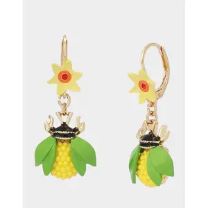 Betsey Johnson BEE FLOWER LEVER BACK EARRINGS YELLOW