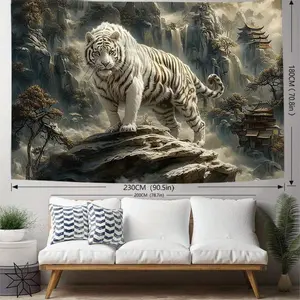 Stunning 3D White Tiger Wall Tapestry - Perfect for Living Room & Bedroom Decor, Soft Polyester Knit Fabric, Easy Hang Hanging cheap stuff for your room