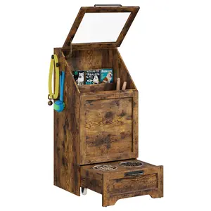 Elevated Dog Feeding Station with 2 Stainless Steel Bowls, Top-Access Pet Food Storage Cabinet & Toy Organizer, Dog Food Organizer