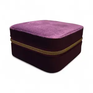 Small Jewelry Box - Purple Square Shape with Gold-Colored Zipper for Secure Storage - Compact 4"x4" Organizer for Jewelry Lovers