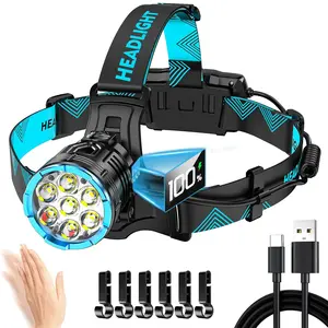 900000Lumens Rechargeable Red Light Headlamp with 7 Modes Sensor Motions and LCD Power Display, Long Time Head Lamp LED Waterproof Headlight for Forehead & 90° Adjustable Angle for Hardhat Camping Running Hiking Fishing