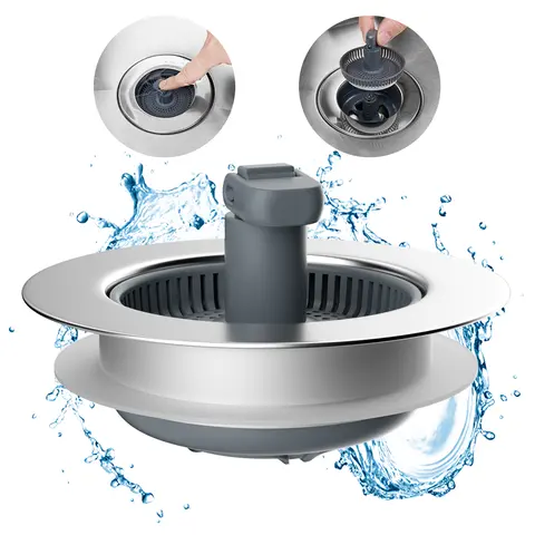Hibbent 3-in-1 Chrome Wrap Stainless Steel Sink Strainer-Stopper Combo for Kitchens, Anti-Clogging Basket, Foldable Handle, Easy-Clean Drain Cover, Lightweight, Water Storage, Heat Resistant, US Std Fit for 3-1/2" Drains (2.76"-3.38" Width, >1.8" Depth),