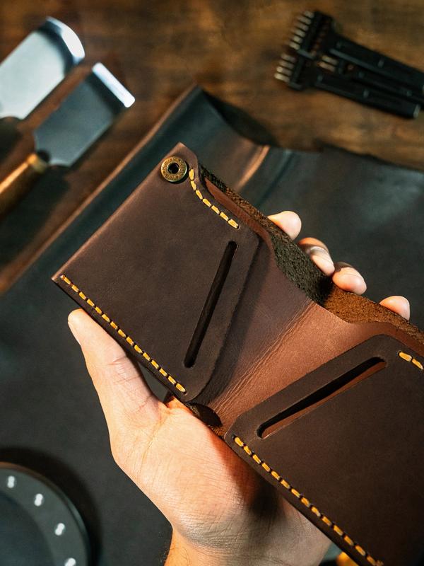 Men's Leather Wallet Handmade Hand Stitched Hand Waxed Burnished Edges Button Closure Bifold Style Best Valentines Gift For Him, Birthday Gift, Anniversary Gift For Husband, Boyfriend Gift