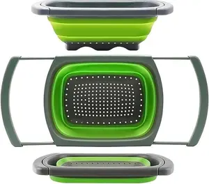 Collapsible Colander Strainer 6 Quart Over Sink with Extendable Handles, Kitchen Vegetable Fruit Washing Basket, Space Saving Drain Basket