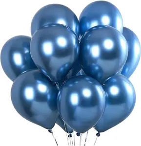 PMLAND 60 Pcs 12 Inches Blue Metallic Thick Latex Balloons for Party, Birthday, Wedding, Engagement, Anniversary, Holiday Decorations