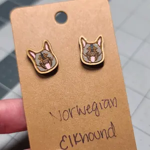Norwegian Elkhound stud earrings-Norwegian elkhound earrings-norwegian elkhound gifts-custom available message for details