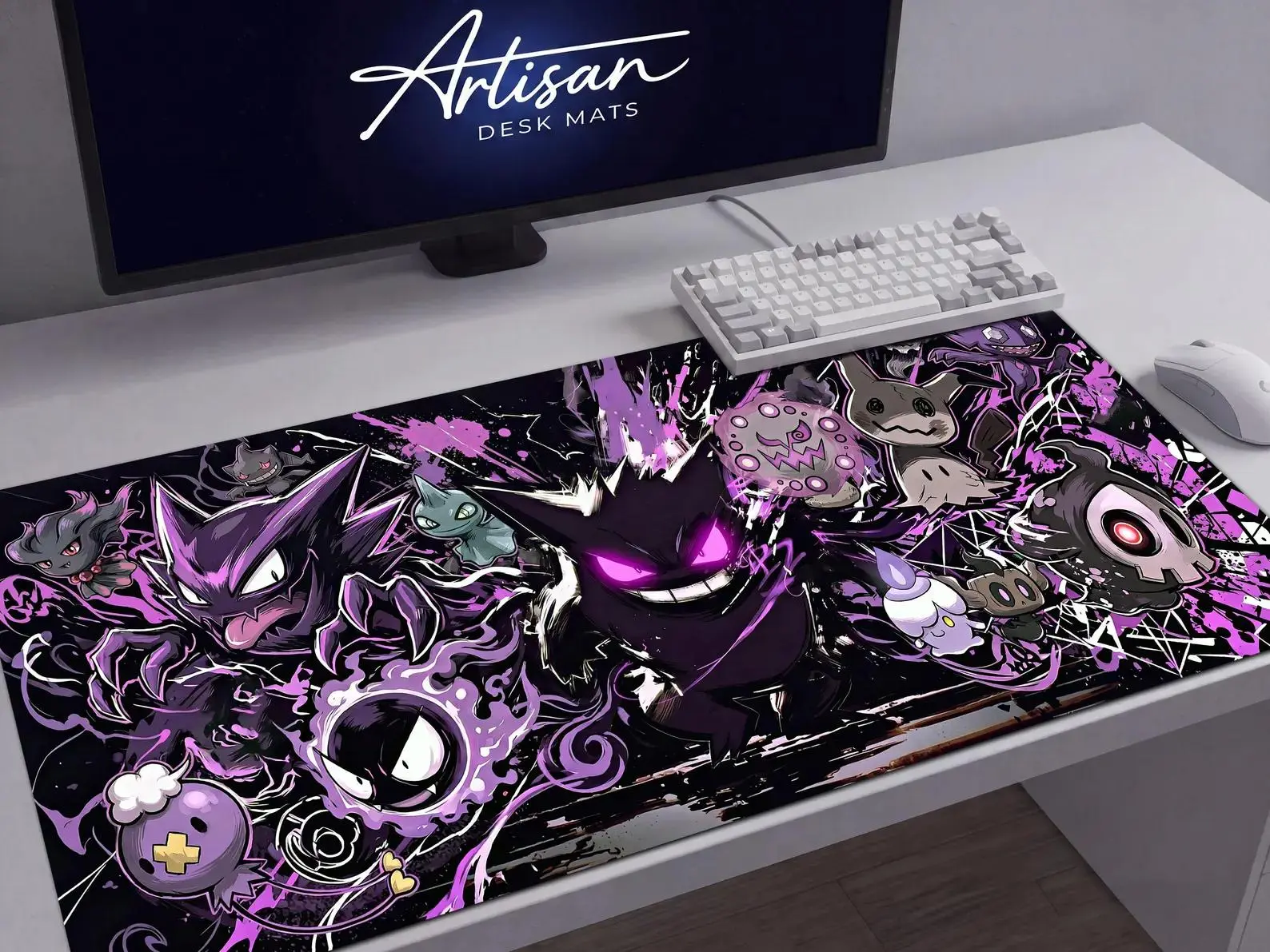 PKM GGeengarr Deskmat, Anime Ghost type Mouse pad Mat Large Gaming Desk Mat TCG Player