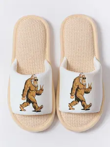 Fun Big Foot Monster Print Toe-Open Slippers, Soft Sole Home Floor Drag Non-Slip Breathable No Odor, Casual All Seasons Textile Shoes