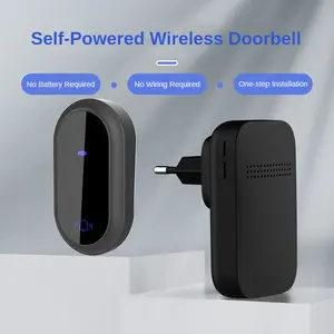 US Plug Self Powered Wireless Doorbell No Battery 100M Distance 38 Songs Door bell Button Outdoor Doorbell Wireless Waterproof for Home School Office (US Black 1V1 A)