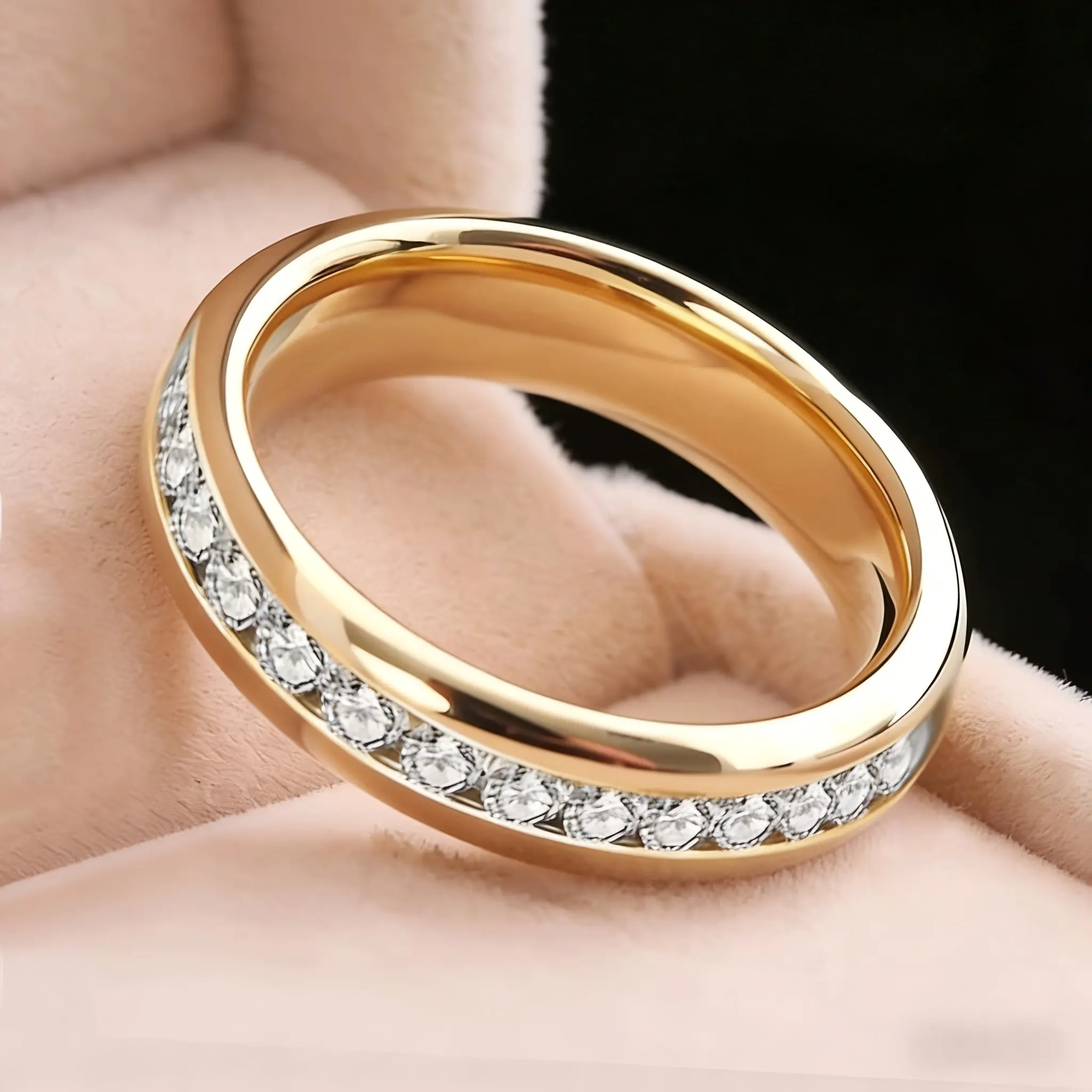 Must-Have 14K Gold CZ Eternity Ring Channel-Set Dainty Stackable Band Elegant Daily Jewelry Perfect Wedding Anniversary Gift for Her