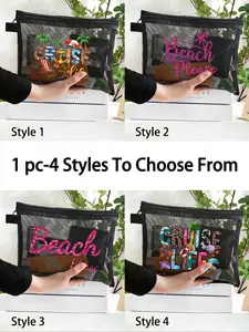 Ocean Beach Theme Mesh Bag Set, Makeup Pouch Storage Bags, Includes Beach Chair Coconut Tree Anchor Umbrella, Summer Travel Essential