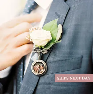 Personalized Groom Gift - Wedding Lapel Pin - Custom Photo Lapel Pin - Boutonniere Photo Charm - Lapel Pin with Pictures - Memorial Pin for Groom Perfect Gift for Him