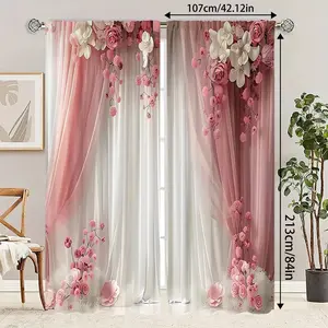 Modern Festive Floral Patterned Curtains Set of 2, Home Decoration Curtain, Snowflake Design Holiday Home Decor, Suitable for Living Room Balcony Bedroom Windows