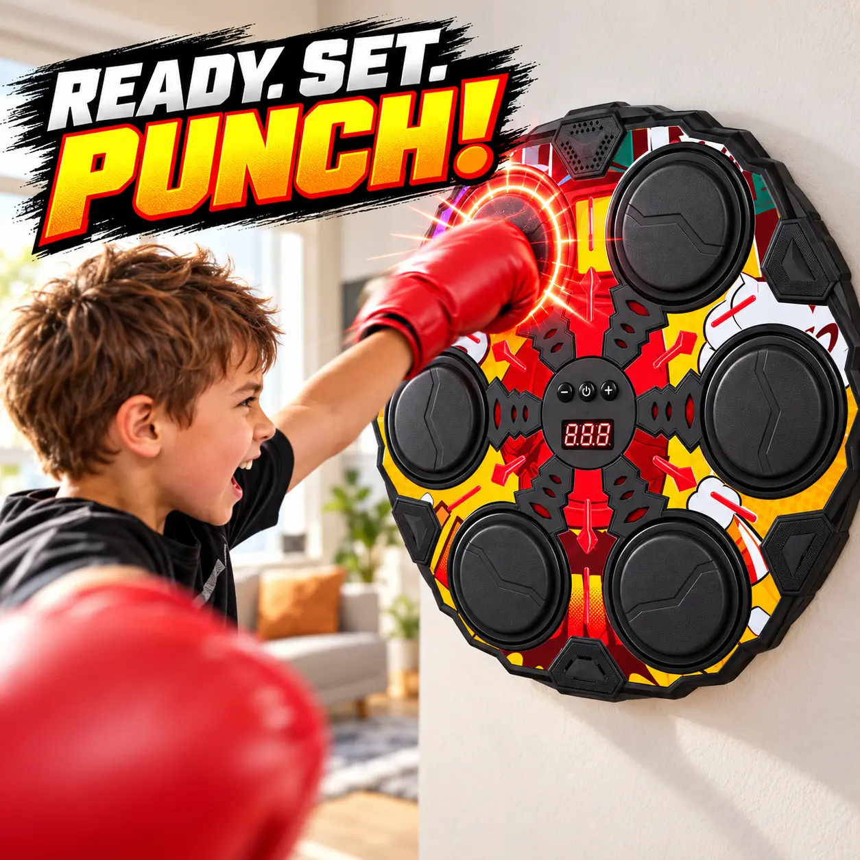 Wall-Mounted Electronic Music Boxing Machine-Home Fitness Training Equipment with Boxing Gloves,LED Lights,Music,Adjustable Speed/Volume Punching Target,Indoor Stress Relief Toy for Adults,Christmas Gift Set