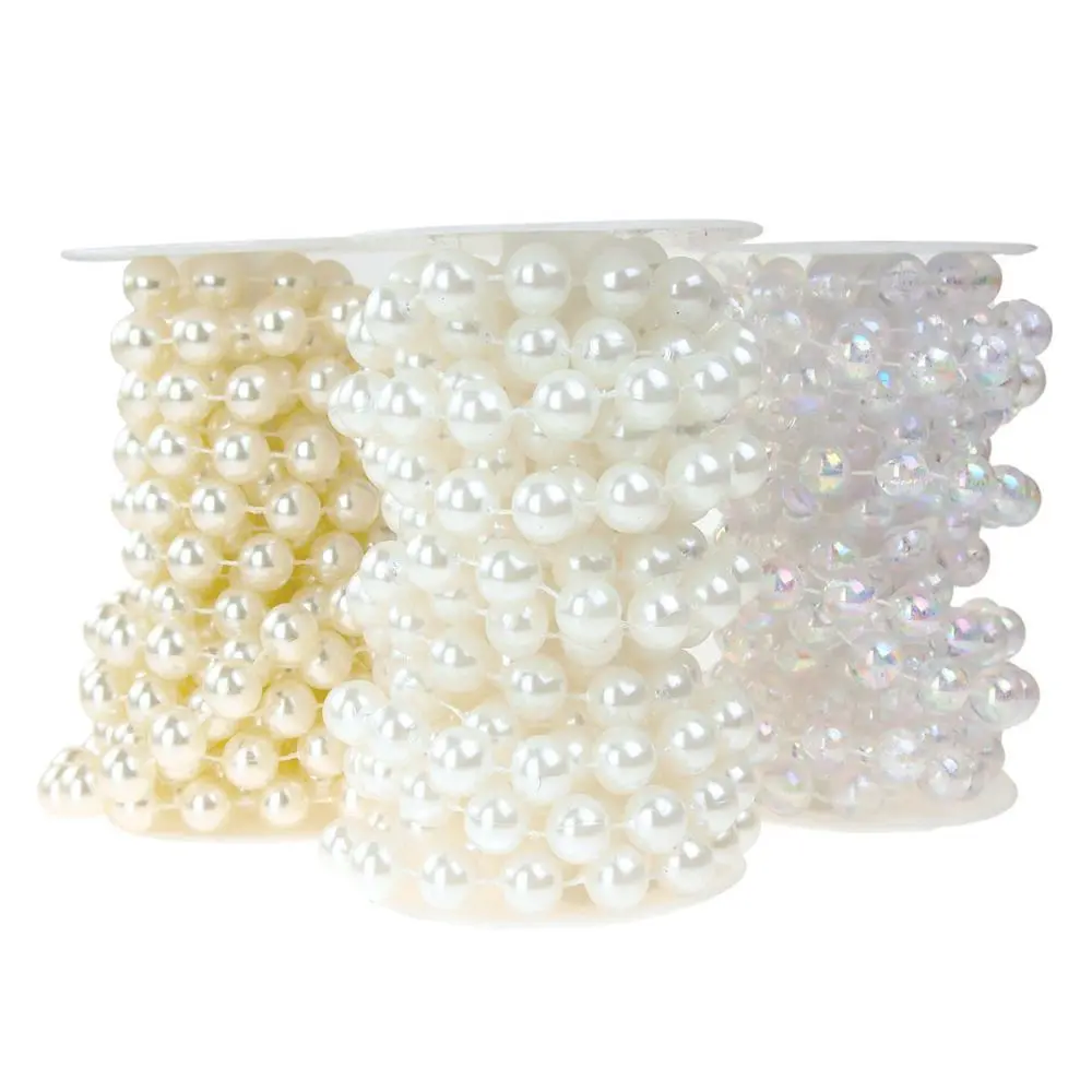 Round Plastic Pearl Bead Ribbon Spool, 14mm, 5-Yard