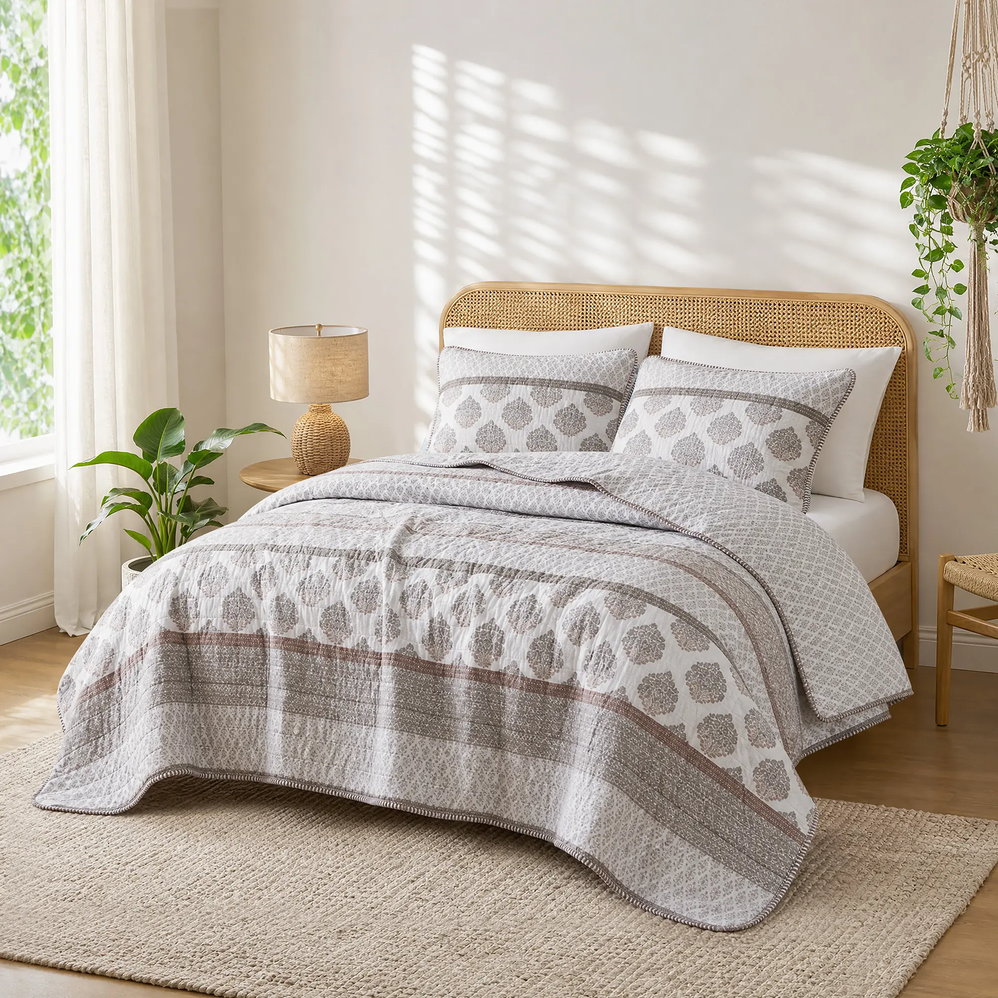 Soft Microfiber Quilt Set with Shams, Full/Queen, Clay Color – Lightweight Reversible Bedspread for All-Season Bedroom & Guest Room Decor