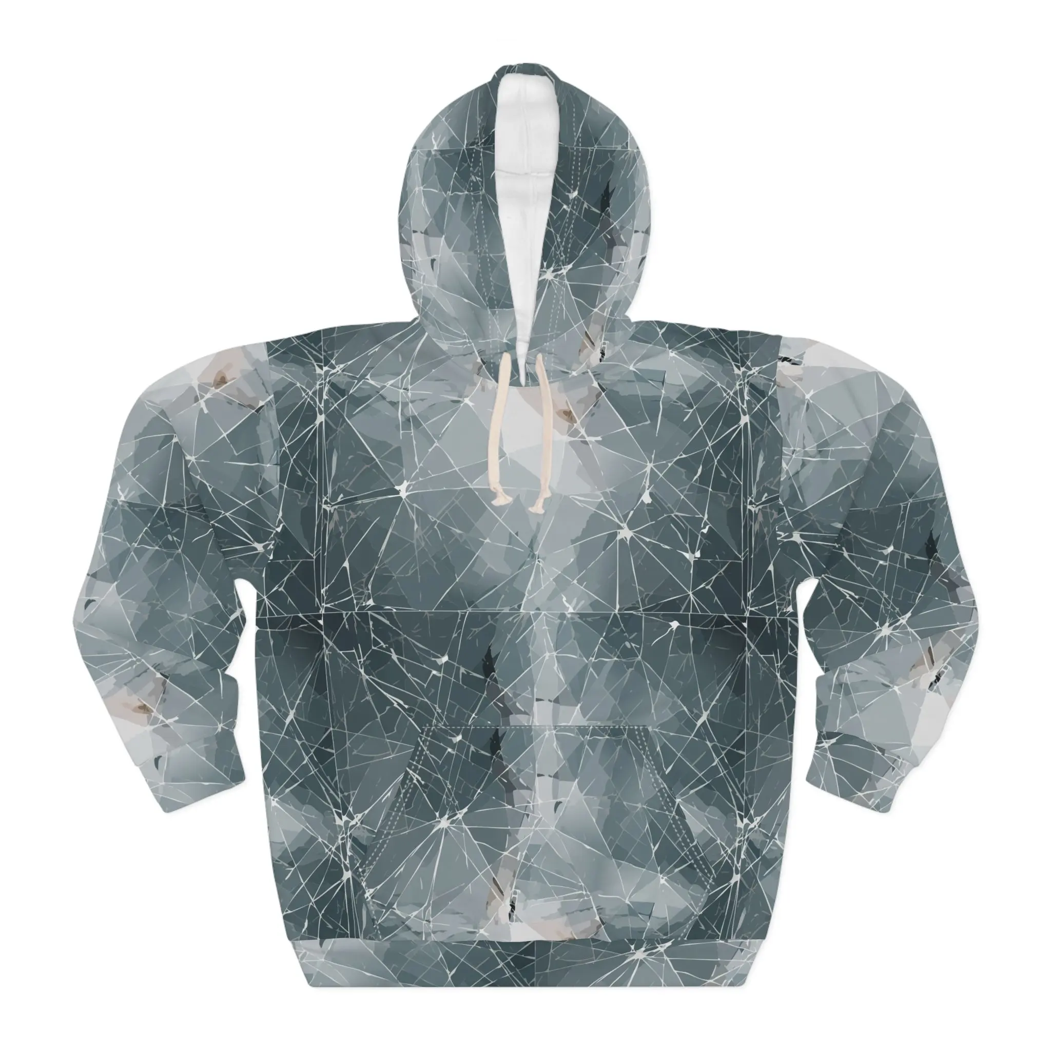Unisex Streetwear Tops with Shattered Glass Print, Medium Weight Festival Jumper with Adjustable Drawstring and Bright and Intense Colors