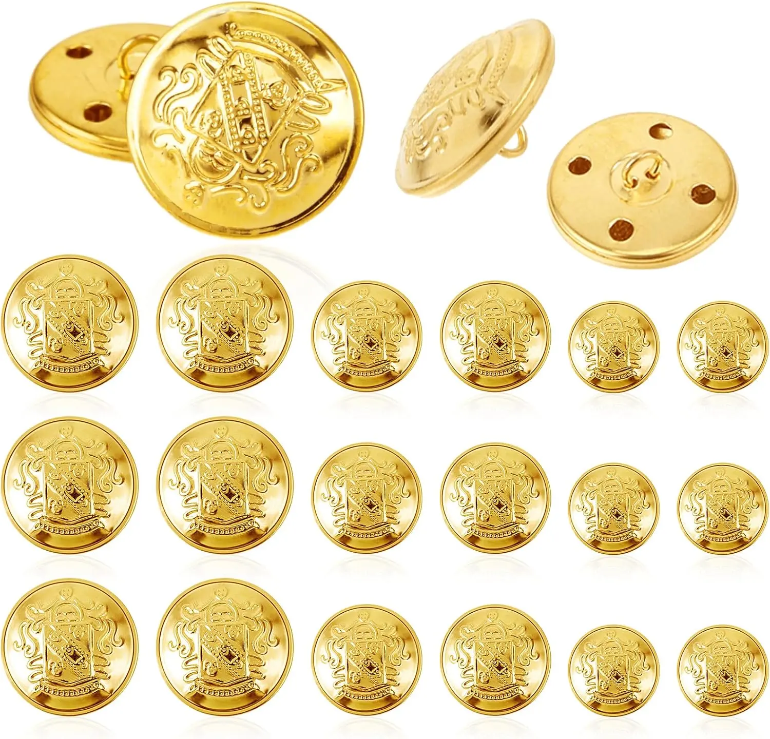 18 count  Brass Buttons for Blazer, Suit, Coat & DIY Crafts - 18mm, 20mm, 25mm