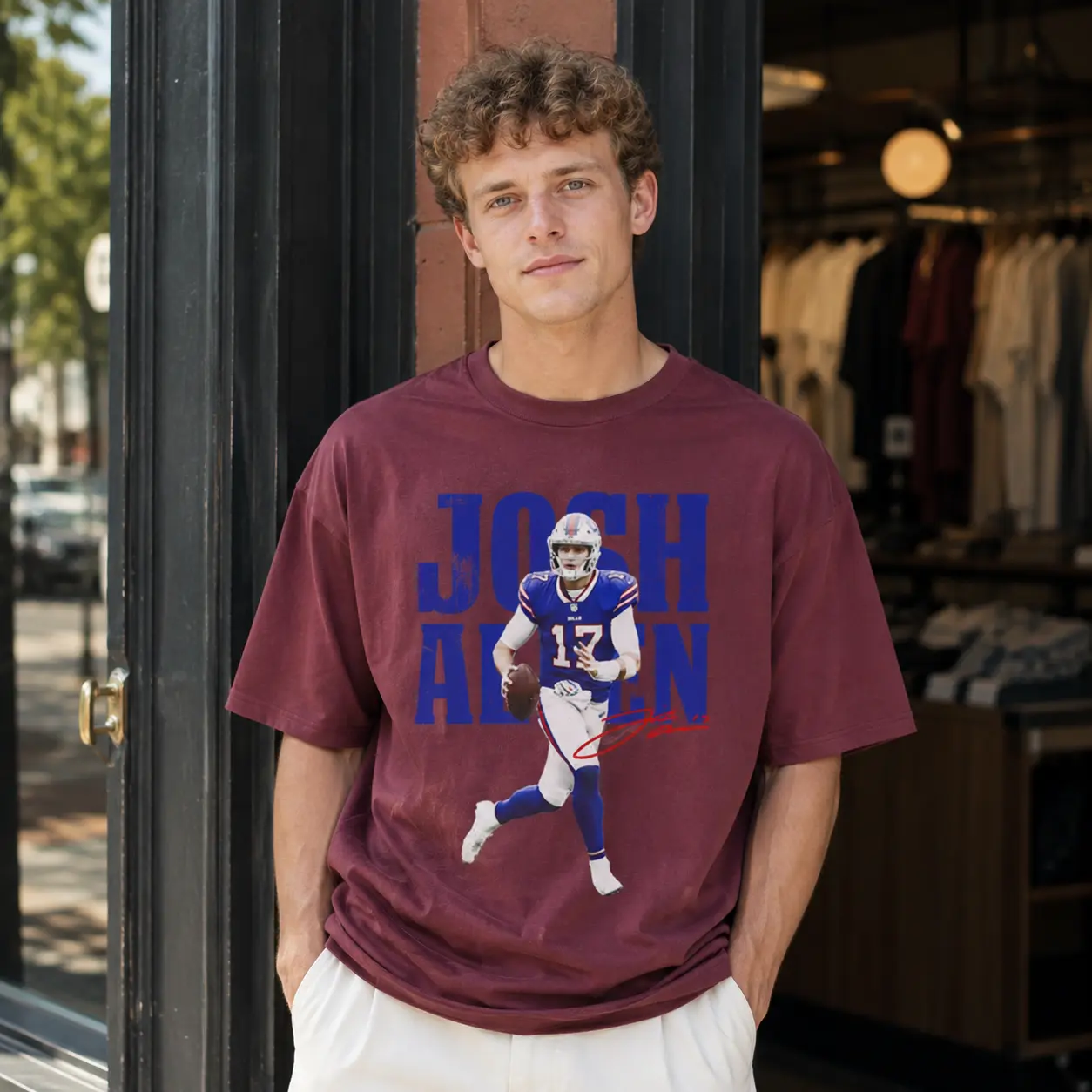 Josh Allen Buffalo Bills Graphic T-Shirt, Retro Quarterback #17 Football Tee, Vintage Sports Streetwear Shirt, Game Day Gift for NFL Fans and Supporters