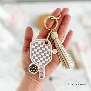 Pickleball Gift Keychain – Neutral Toned Keychain with Storage Pocket & Tassel