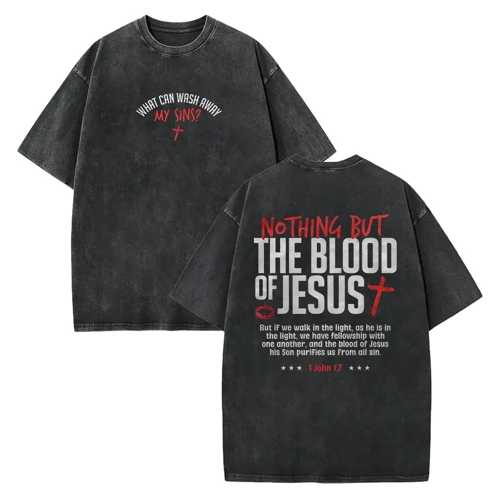 Men's Vintage Washed Short-Sleeve Round Neck Christian Faith T-Shirt with 1 John 4:7 Scripture Back Graphic, Menswear Tee, Shortsleeve