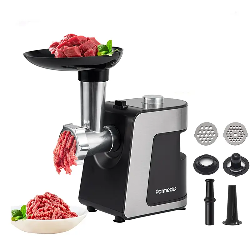 Parmedu 2-in-1 Electric Cheese Grater & Meat Grinder Full-Size Food Processor with 12 Attachments: Vegetable Cutter, Slicer, Shredder, Chopper, Salad Maker, Mincer, Sausage Maker
