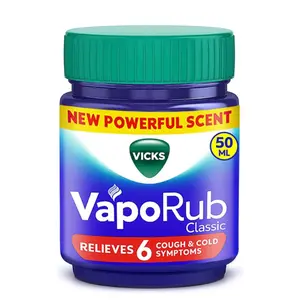 Vicks VapoRub 1.76oz/50ml - Fast Relief for Cough Cold Headache Body Ache Muscular Stiffness & Breathing Difficulty - Therapeutic Chest Rub with Menthol Eucalyptus Oil