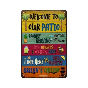 Welcome To Our Patio Aluminum Sign,12"x8" Colorful Vintage Metal Plaque,Tropical Backyard Wall Decor,Waterproof Gift for Patio & BBQ Lovers,design gift,funny sign