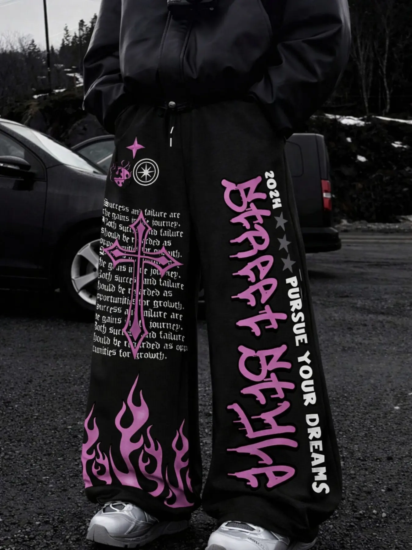 Men's Gothic Graphic Baggy Pants, Y2K Streetwear Flame & Letter