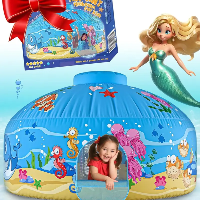 SKYWIN Air Tent Fort Large Ocean with Door Playhouse for Kids - Inflatable Kids Fort Sets Up and Stores Away in Seconds (WITHOUT FAN) play tent