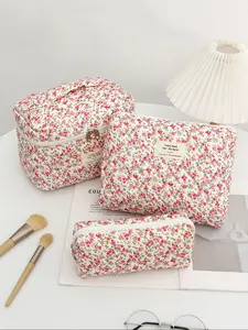 Floral Pattern Makeup Bag Set, Large Capacity Portable Zipper Cosmetic Bag, Multi-functional Storage Bag for Sanitary Napkins, Coins, Keys, Vanity Case, Cosmetic Pouch, Makeup Container Set, Makeup Storage Organizer, Travel Cosmetic Bags