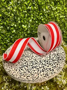 1.5 Inch By 10 Yard Red And White Royal Burlap Ribbon