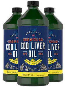 Carlyle Cod Liver Oil Liquid | 16 fl oz | Pack of 3 Bottles | Lemon Flavor | Norwegian | Non GMO, Gluten Free