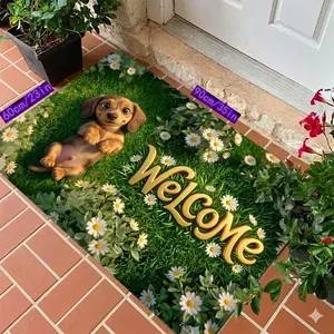 Playful dachshund and WELCOME patterned doormat, bathroom entrance mat, kitchen mat
