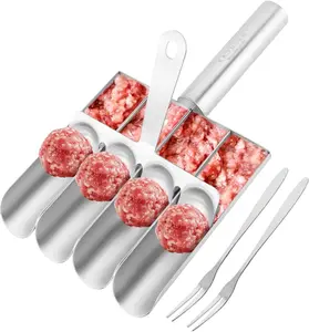 Meatball Maker Tool, Stainless Steel 4-in-1 Meatball Spoon Ball Maker with Cutting Spade, DIY Meatball Making Set for Easy Meatball Making, Portable Kitchen Meatball Making Tool
