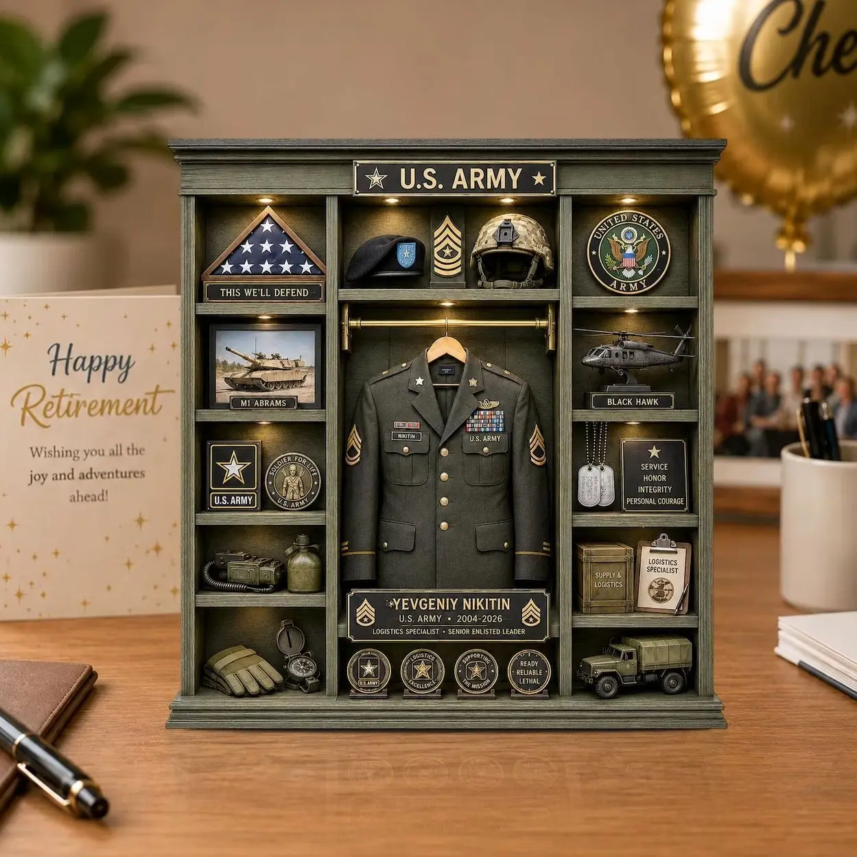Personalized U.S. Army Wooden Block, Logistics Specialist Retirement Gift, Custom Soldier Name Display, Military Service Keepsake