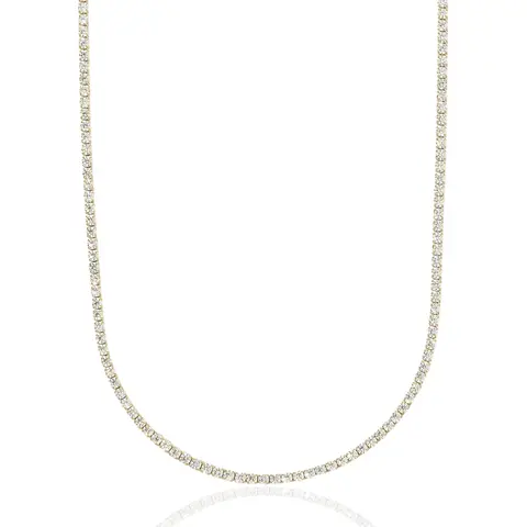 GLD Micro Tennis Necklace | Yellow Gold 2mm Width 18k Gold Plated Chain with CZ Stones for Men & Women 16" to 28" Lengths Perfect Gift