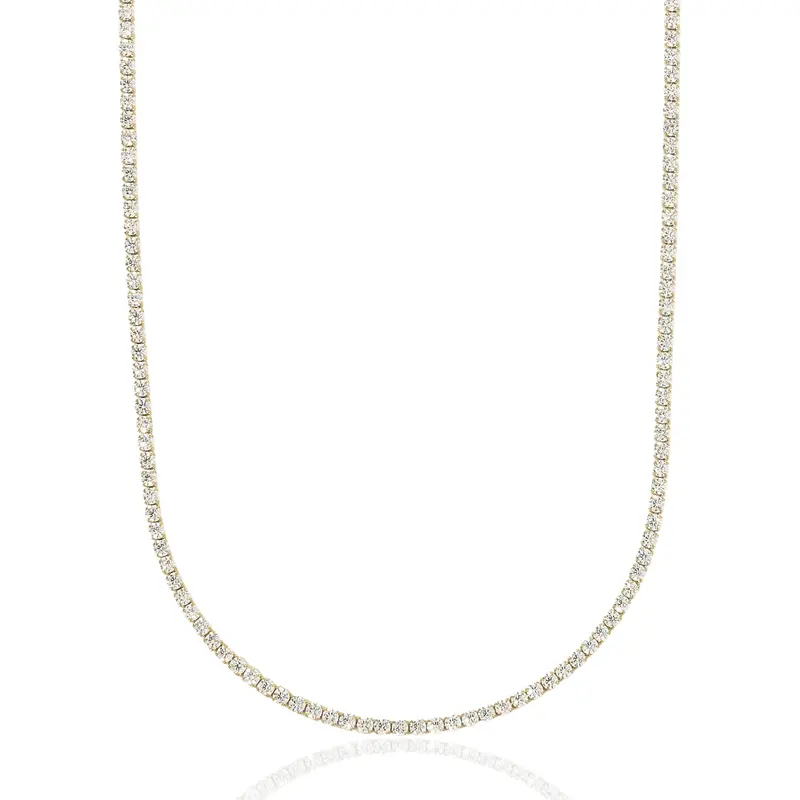 GLD Micro Tennis Necklace | Yellow Gold 2mm Width 18k Gold Plated Chain with CZ Stones for Men & Women 16" to 28" Lengths Perfect Gift