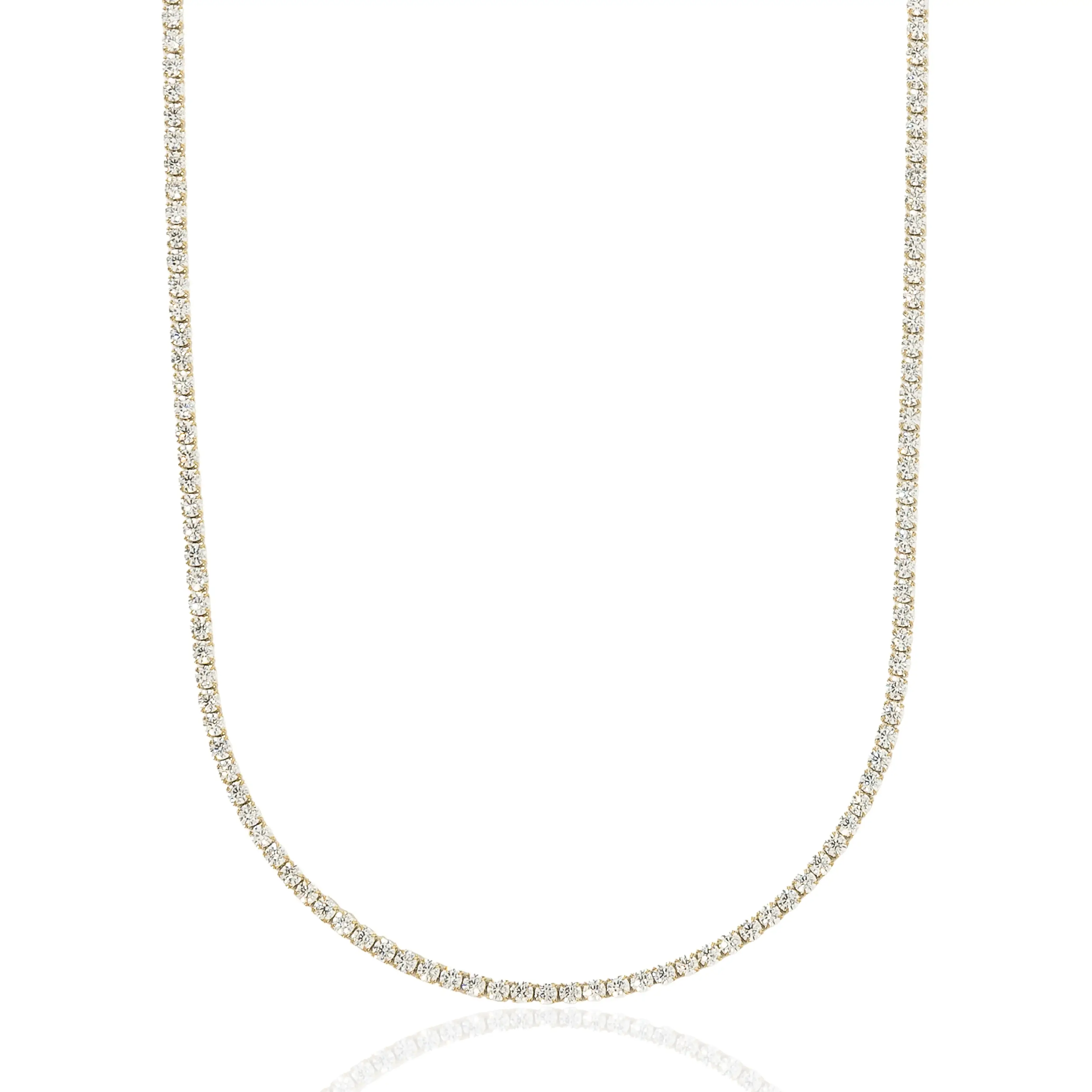 Micro Tennis Necklace in Yellow Gold - 2mm Width Jewelry for Men & Women 16" to...