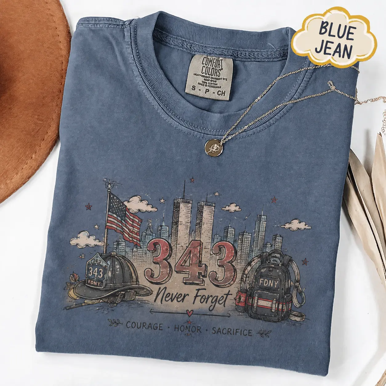 343 Never Forget Comfort Colors T Shirt, Firefighter Memorial Graphic Tee, September 11 Patriotic Tribute Shirt, Fallen Heroes Remembrance Gift for Men and Women