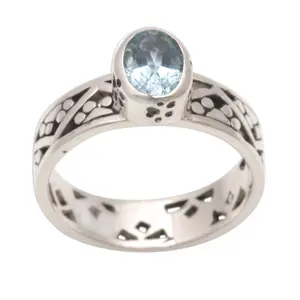 Novica Artisan Handmade .925 Sterling Silver Blue Topaz Single Stone Ring From Bali Indonesia Animal Themed Birthstone Catdog 'Paws For A Cause'
