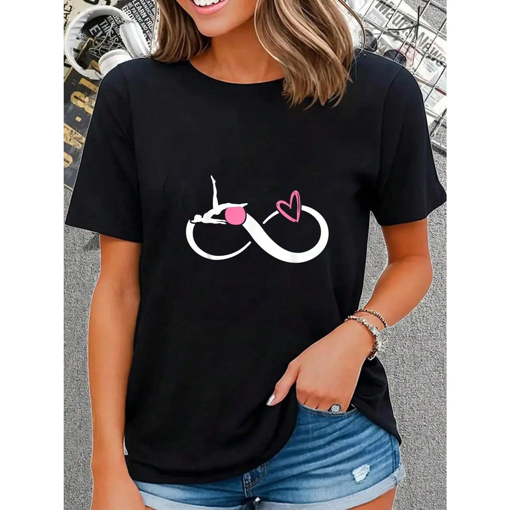 100% Cotton Pilates Workout Pilates Fitness Instructor Pilates Infinity T-Shirt Casual Short Sleeve Shirt Summer, Cotton, Casual, Short Sleeve, Graphic Tee, Soft, Breathable, Loose Fit, Streetwear, Daily Wear, T-Shirtt