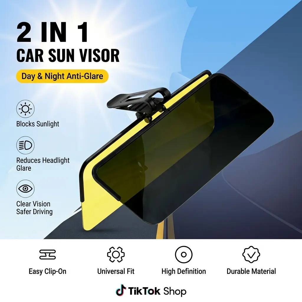 2-in-1 Car Sun Visor Extender, HD Anti-Glare Day/Night Sun Blocker, Universal Fit for Cars SUVs Trucks
