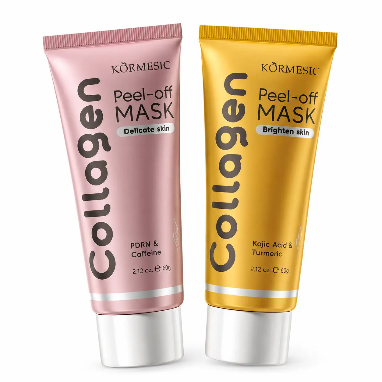 Collagen Wrapping Mask Set, 2 Peel-Off Face Masks with PDRN & Caffeine and Kojic Acid & Turmeric, 2.12 oz Each, Easy-Spread Gel Formula for Night Routine, Weekly Facial Care and Self-Care