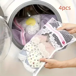 4-Pack Durable Laundry Mesh Bags with Zipper Closure, Corner Shape Woven Fabric Apparel Wash Bags for Protecting Clothes, Bras, Socks, Underwear in the Washing Machine, Laundry Bags